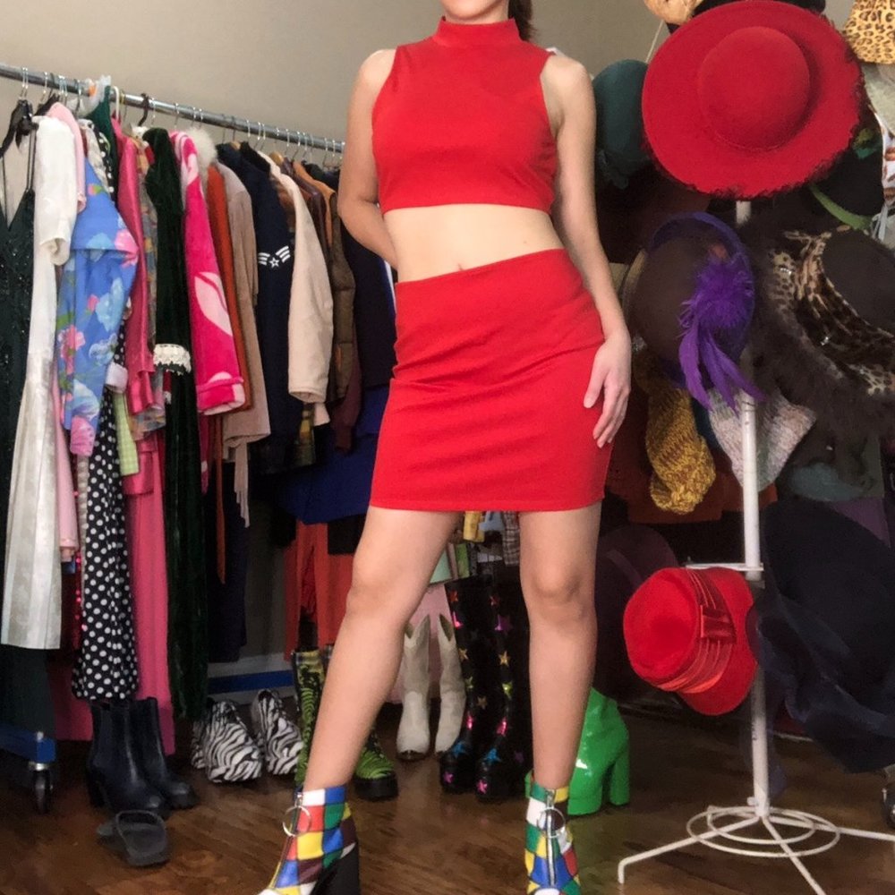 HOT RED CUTOUT MINI DRESS